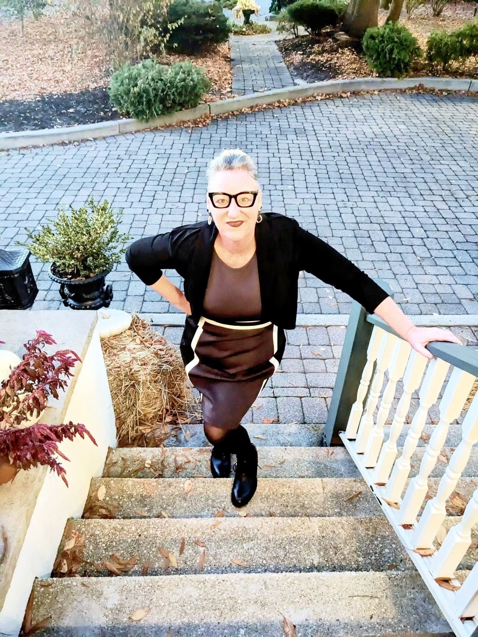 Collette on the steps outside her library branch